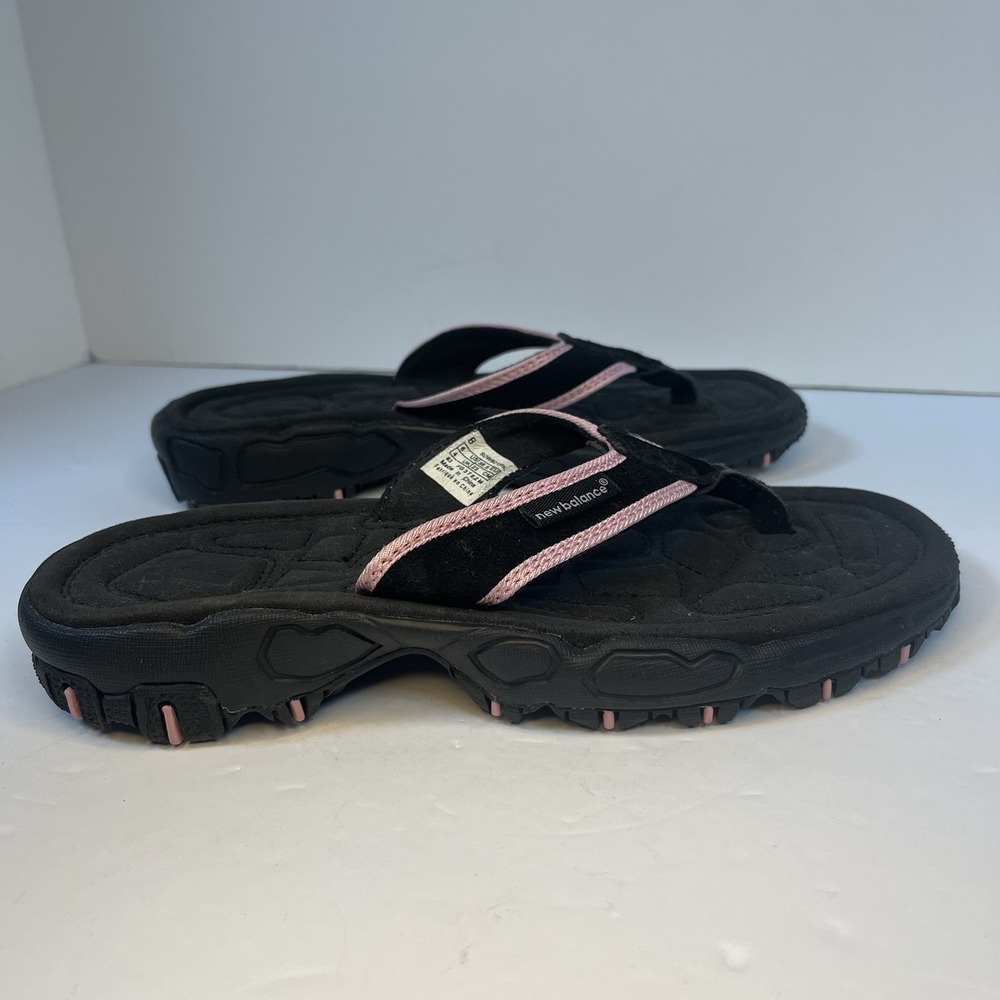 New Balance Flip Flops Black Pink Cushioned Comfort‎ Thong Sandals Size 8